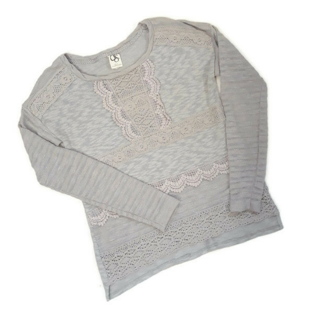 Anthropologie One September Gray Marled Lace Heirloom Sweater | Small |